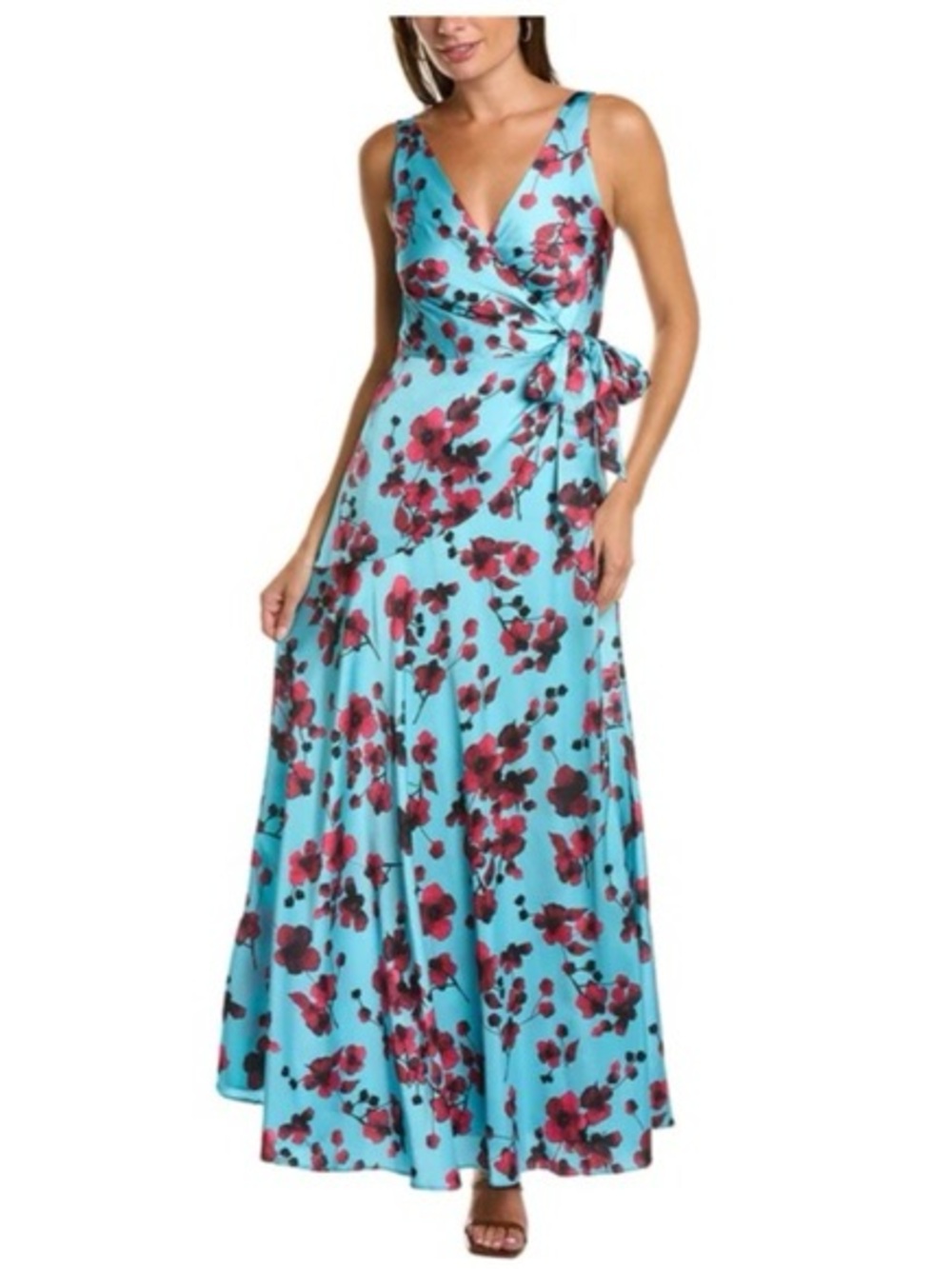 Hutch- Sleeveless Aqua Floral Wrap Maxi Dress with Side Tie
